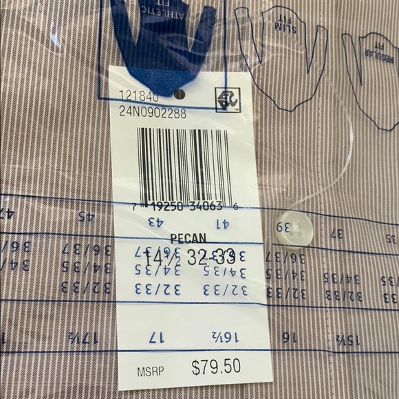 Tommy Hilfiger Tan and White Dress Shirt Classic Style athletic fit  14.5 32/33 - Picture 3 of 11